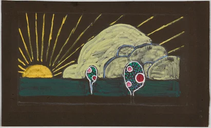 Stickereientwurf mit Sonne und Apfelbäumchen