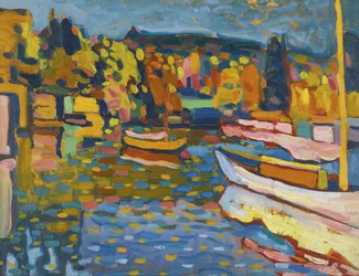 Studie für Herbstlandschaft mit Booten