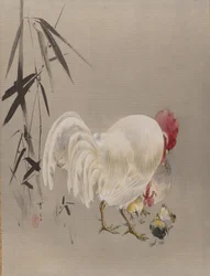 Hahn und Henne mit Küken, ca. 1887