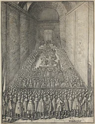 Innenansicht des House of Lords in Sitzung, Palace of Westminster, London, ca. 1650