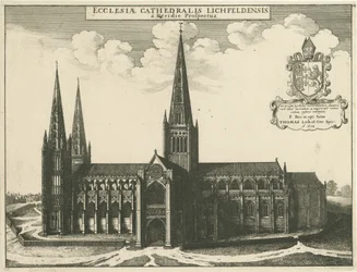 Lichfield Kathedrale - Südansicht: Radierung, 1672