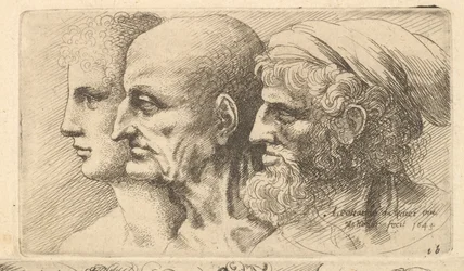 Reihe von drei Köpfen im Profil nach links, 1645