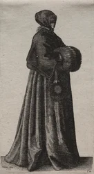 Die Frau mit Maske, Kapuze und Muff