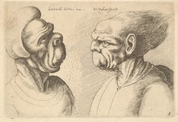 Zwei deformierte Köpfe, die nach innen schauen, 1625-77