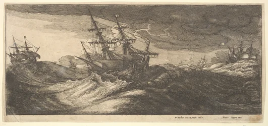 Kriegsschiff und ein spritzender Wal, 1665