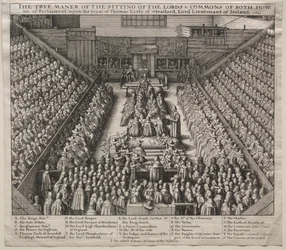 Westminster Hall, Innenansicht, mit dem Prozess des Earl of Strafford