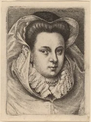 Frau mit weißem Schleier und schwarzem Hut (Maria Stuart?)
