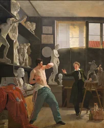 Ein Bildhauer (Christen Christensen) in seinem Atelier, der nach dem Leben arbeitet