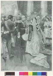 Kaiser Franz Joseph I. und Zar Nikolaus II. in Petersburg nach dem großen formellen Abendessen