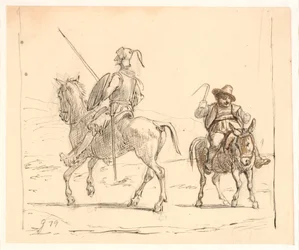 Don Quixote reitet nach links, Sancho Pansa nach rechts