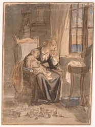 In der Dämmerung. Frau Marstrand mit Sohn Poul