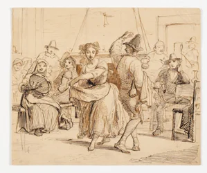 Interieur einer Taverne mit einem tanzenden Paar