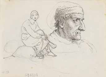 Studienkopf und sitzende Frau