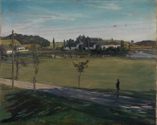 Landschaft bei Kloster Seeon mit Telegraphenstange