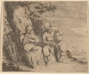 Bauernpaar sitzt unter einem Baum, ca. 1630-1660