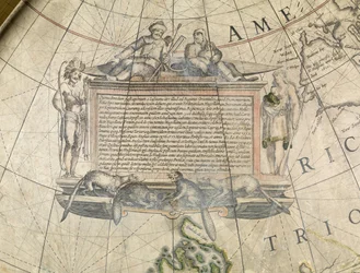 Terrestrischer Bodenglobus, Detail der Kartusche, ca. 1650