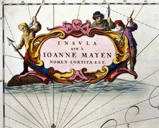 Walfänger dargestellt auf einer Tafel aus William Blaeus Atlas, gedruckt in Amsterdam 1656.