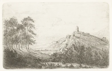 Berglandschaft mit Schloss auf Berggipfel