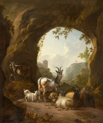 Ziegen und Schafe in einer Grotte