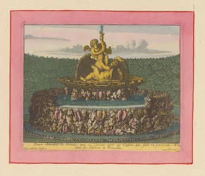 Brunnen mit zwei Putti, die mit einem Schwan spielen