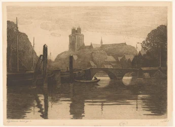 Ansicht auf den Neuen Hafen und die Große Kirche in Dordrecht