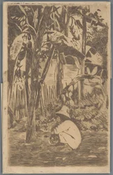 Hockender Junge in einem Garten, Buitenzorg
