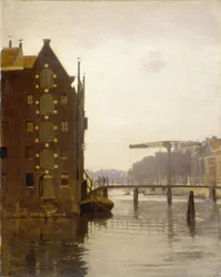 Blick von der Rapenburgwal auf die Peperbrug und das Schwedenlager
