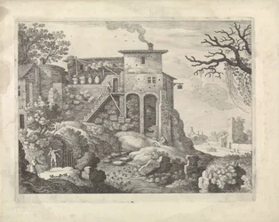 Italienische Landschaft mit einem Gasthaus