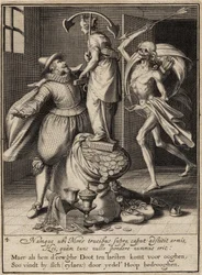 Der Tod mit einem Pfeil, der den Mann niederstrecken will, 1609