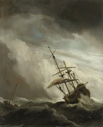 Ein Schiff auf hoher See von einem Sturm erfasst, bekannt als der Sturm, 1680