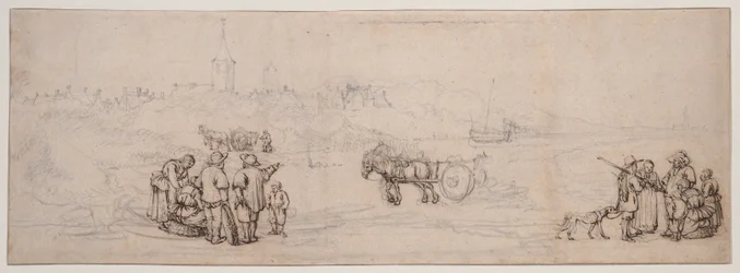 Dünenlandschaft mit Bauernfiguren