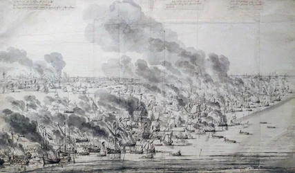 Robert Holmes setzt die niederländische Flotte bei Terschelling in Brand