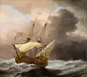 Das englische Schiff Hampton Court in einem Sturm, 1678-80