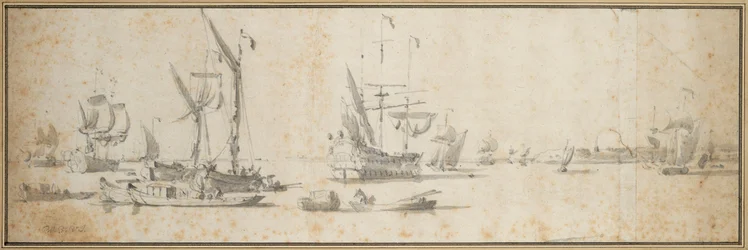 Zwei Dogger und ein Schiff vor Anker in einem Hafen, ca. 1681