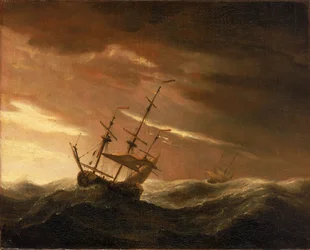 Ein englisches Schiff in einem Sturm, spätes 17. Jahrhundert