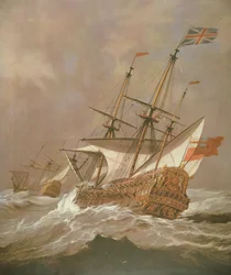 Das englische Schiff Resolution in einem Sturm, ca. 1680