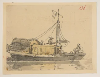 136. Eine Dschunke, aus einem Album von 372 Zeichnungen von Landschaften, Küstenlinien, Kostümen und Alltagsleben, erstellt während Lord Macartneys Gesandtschaft an den Kaiser von China, zwischen 1792 und 1794 (Bleistift & Aquarell auf Papier)