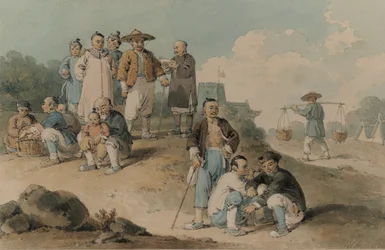 Eine Gruppe von Chinesen beobachtet die Botschaft des Earl of McCartney in China