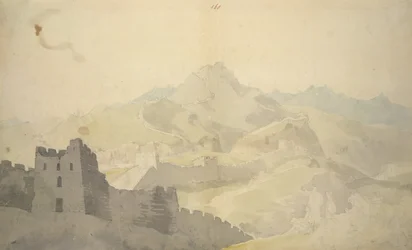 Die Große Mauer von China, aus dem Album von 220 Zeichnungen, hauptsächlich Profile von Küstenlinien, Kostümen und Alltagsleben während der Botschaft von Lord Macartney an den Kaiser von China