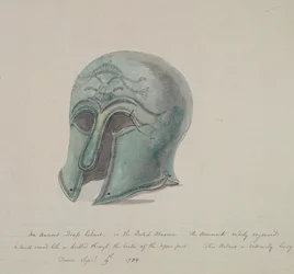 Antiker Messinghelm aus dem British Museum, Holborn, London, 1784