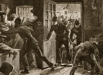 Kampf bei Ennis zwischen National League und Polizei, 1886, Illustration aus 