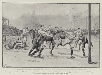 Internationales Fußballspiel (England gegen Wales) am 6. Januar im Birkenhead Park, Erster Versuch für England