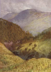 Blick hinunter Chee Dale, High Tor in der Ferne
