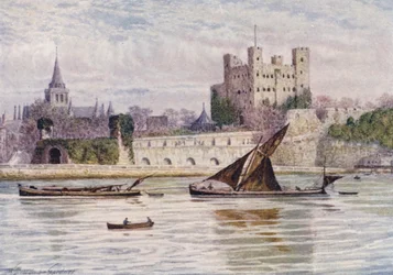 Rochester Castle und Kathedrale von der anderen Seite des Medway