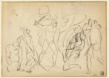 Klassischer Kampf (recto); Skizze eines männlichen Aktes (verso)