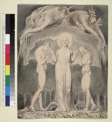 Illustration 10 zu Miltons "Das verlorene Paradies": Das Urteil über Adam und Eva: "So richtete Er den Menschen"