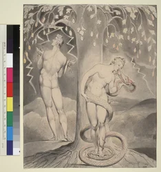 Illustration 9 zu Miltons "Das verlorene Paradies": Die Versuchung und der Fall Evas