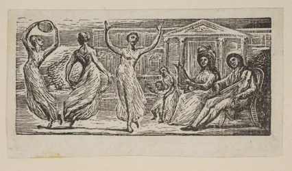 Menalcus beobachtet tanzende Frauen, aus Thorntons Pastorals of Virgil, 1821