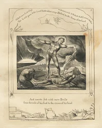 Das Buch Hiob: Pl. 6, Und schlug Hiob mit bösen Geschwüren von der Fußsohle bis zum Scheitel