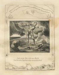 Das Buch Hiob: Pl. 6, Und schlug Hiob mit bösen Geschwüren von der Fußsohle bis zum Scheitel...